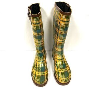 Chooka yellow/green plaid rain boots.  Size 7